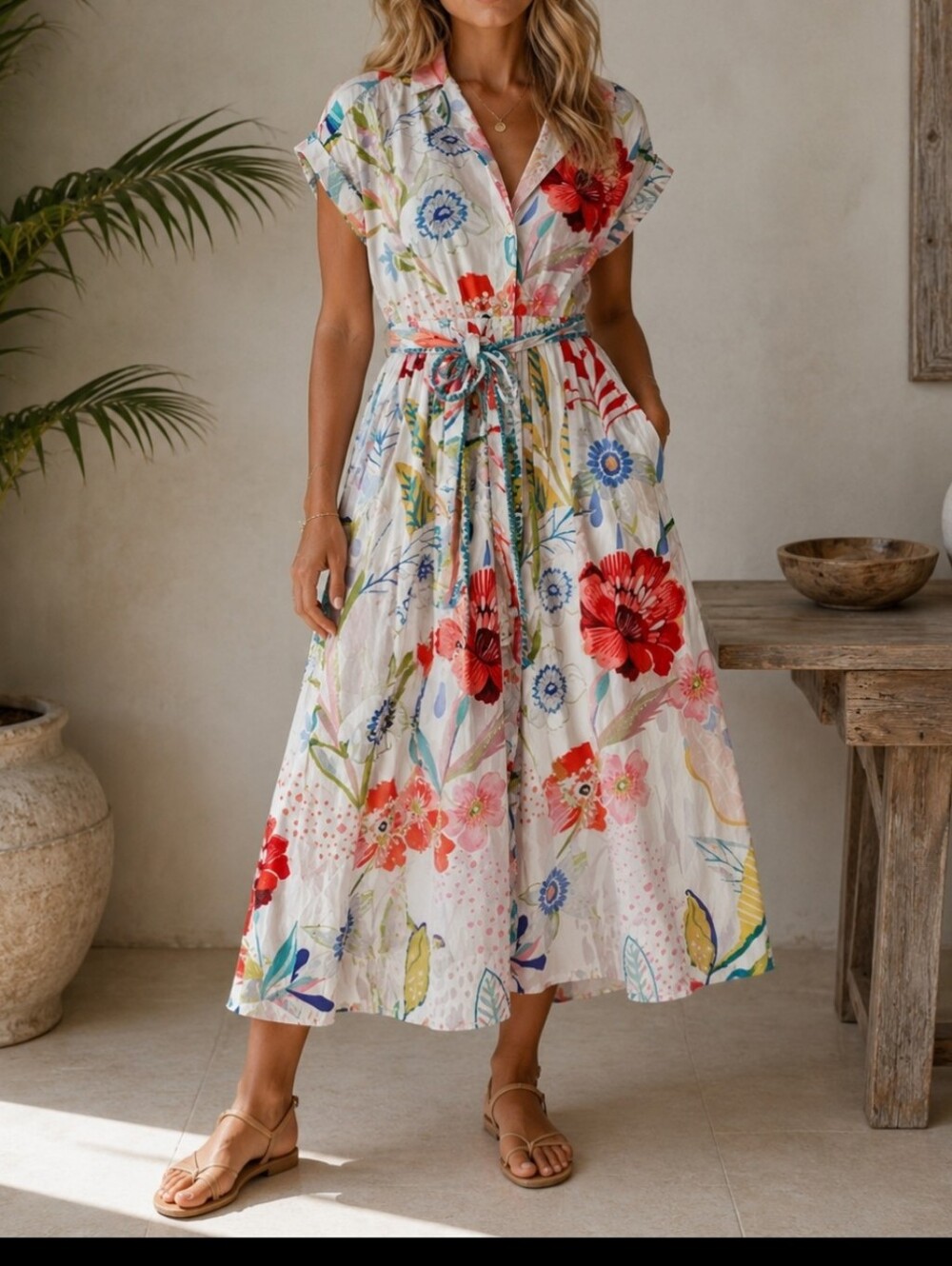 Wayward Fangies Floral 100% Cotton  White with Multicolor Bloom Dress